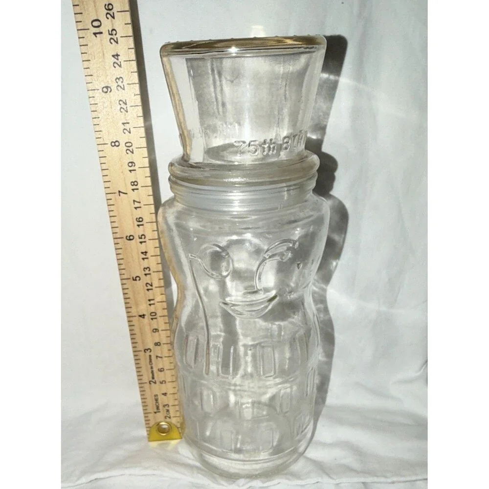 Planters Peanuts 75th Anniversary Glass Jar Mr. Peanut with Lid, Vintage 1991